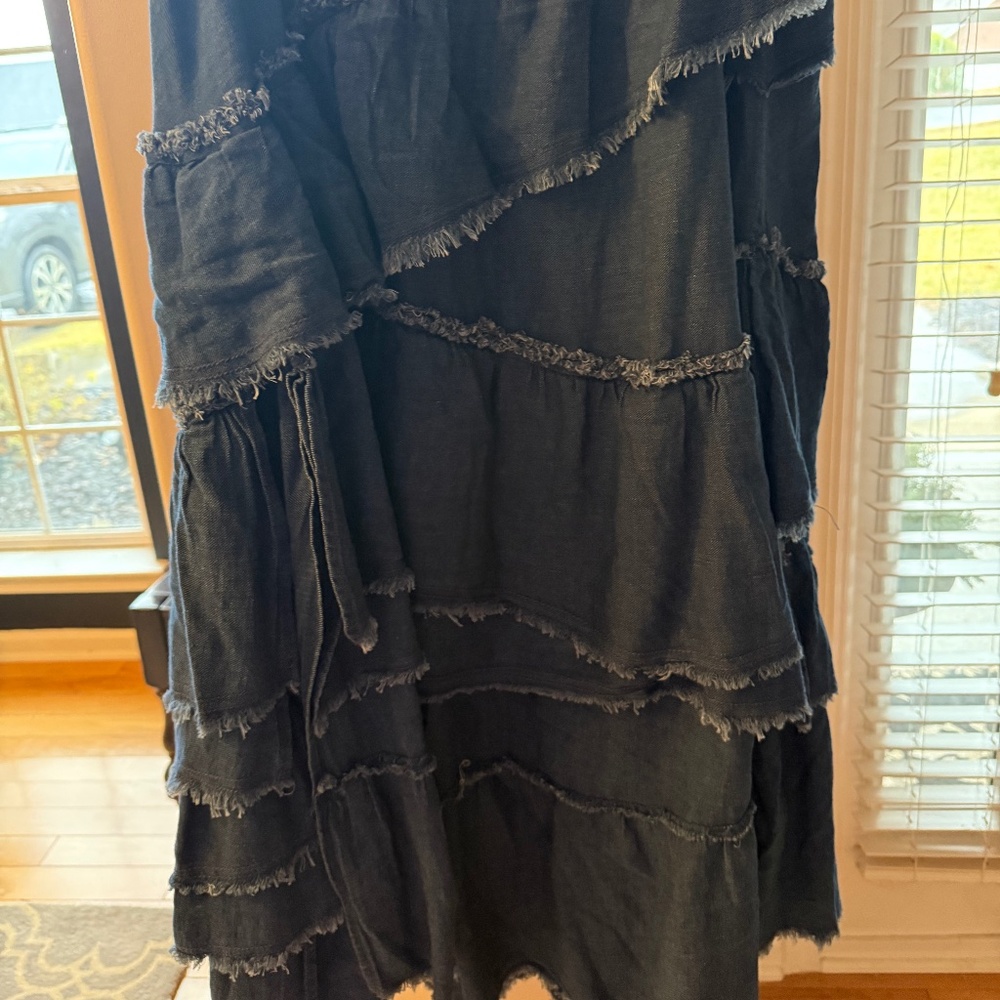 Tired denim maxi skirt from Anthropologie!